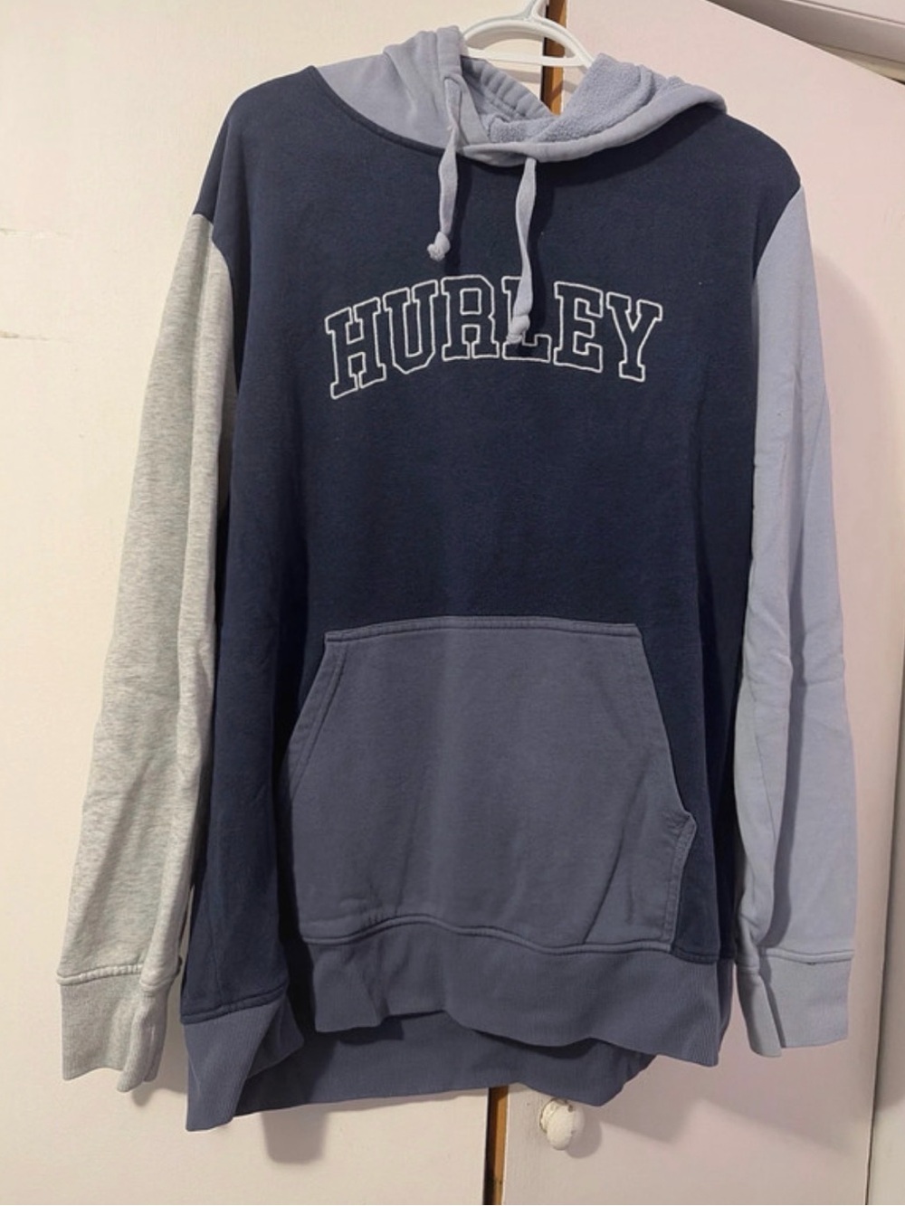 Hurley Men’s Navy, Light Blue & Gray Colorblock Pullover Hoodie
